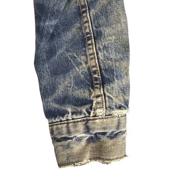 Aeropostale Denim Sherpa Jacket Upcycled Rolling Stones Hand Painted Graphic Art - Picture 5 of 13